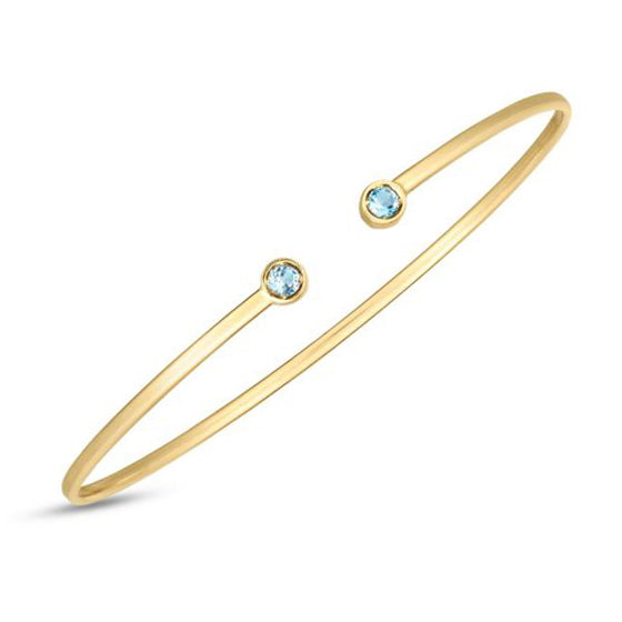 Bezel Set Blue Topaz Cuff Bracelet, 14K Yellow Gold