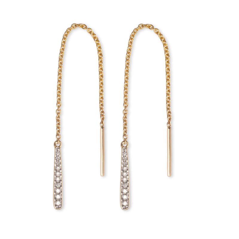 Diamond Bar Threader Style Earrings, 14K Yellow Gold