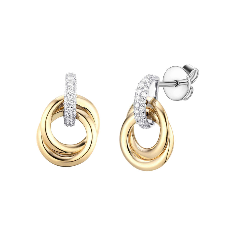 Diamond Interlocking Circles Drop Earrings, 14 Karat Gold