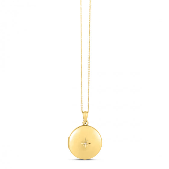 Round Locket with Diamond Accent, 14K Yellow Gold