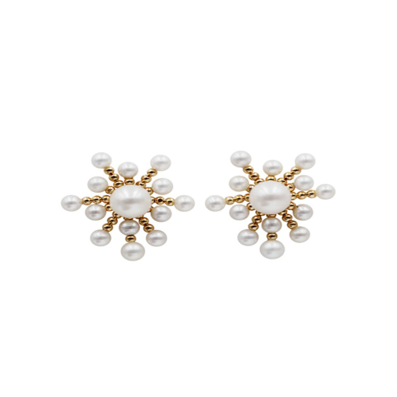 Freshwater Pearl Starburst Earrings, 18K Yellow Gold