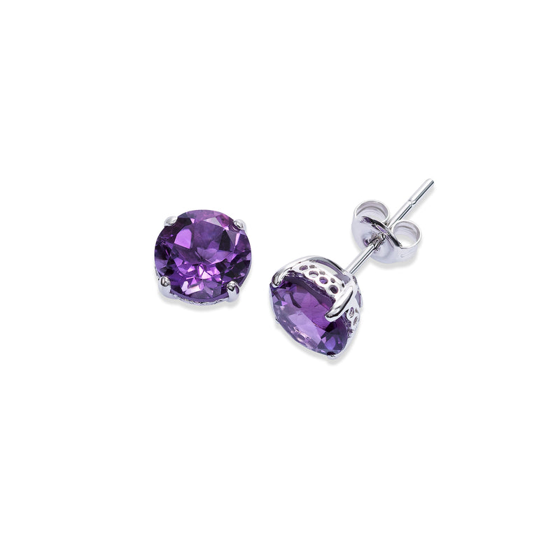 Round Amethyst Stud Earrings