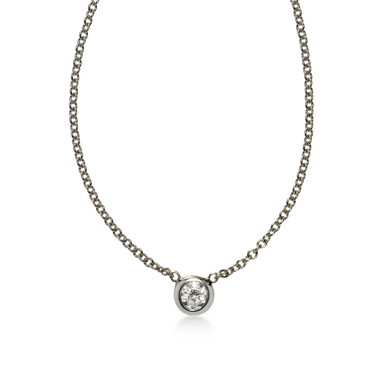 Bezel Set Diamond Solitaire Necklace, .11 Carat, 14K White Gold