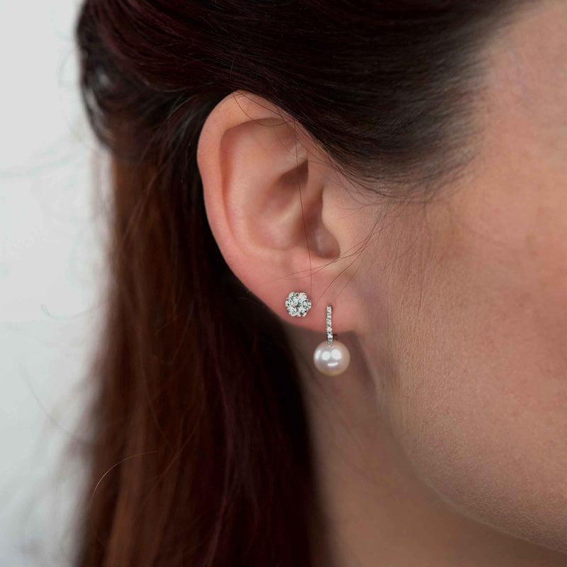 Diamond Half Hoop with Freshwater Cultured Pearl Drop, 14K White Gold