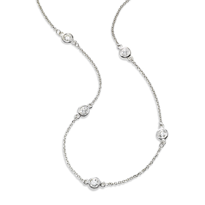 Bezel Set Diamond Station Necklace, 18 Inches, 14K White Gold